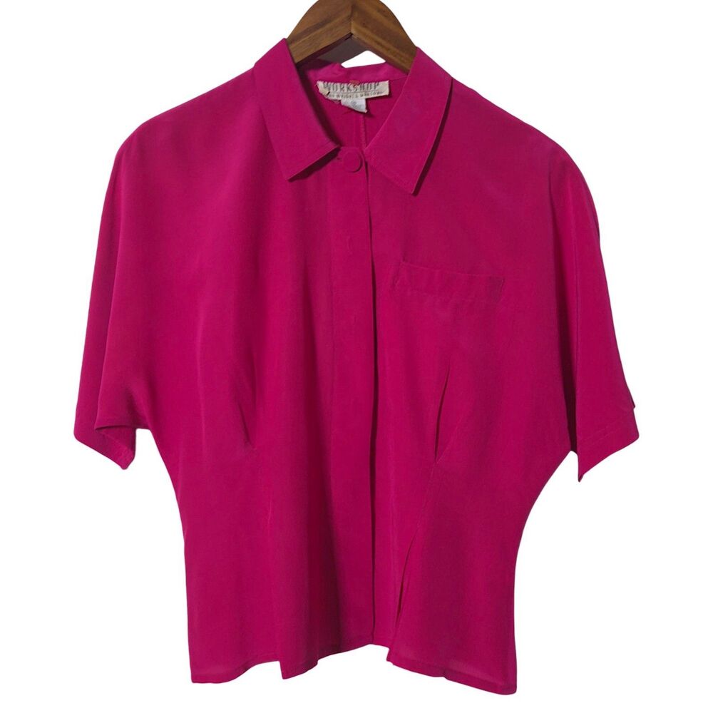 Fenn Wright Manson Button Up Top Pink SILK Vibrant Funky VTG Sz M